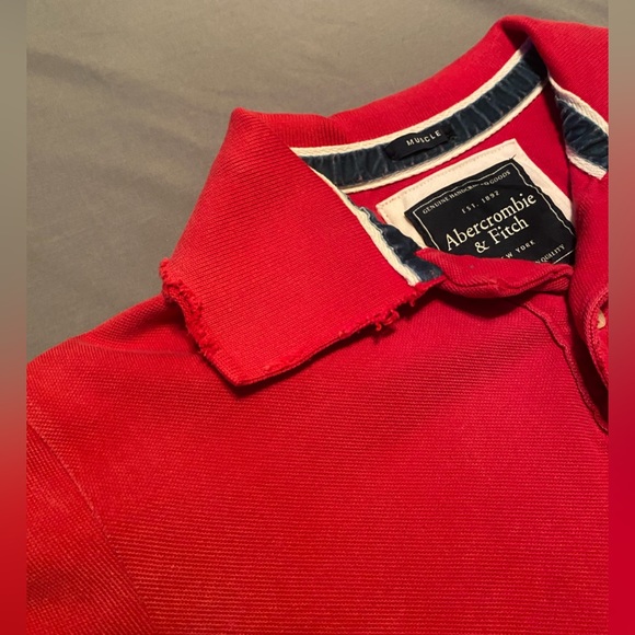 Abercrombie & Fitch Red Distressed Muscle Polo Shirt Size Large - Picture 6 of 6